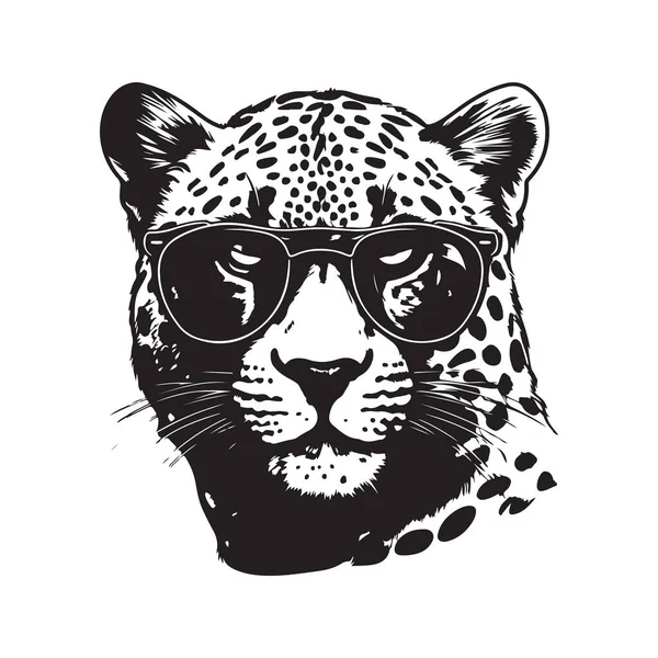 Gepard Trägt Sonnenbrille Vintage Logo Linie Kunstkonzept Schwarz Weiße Farbe — Stockvektor