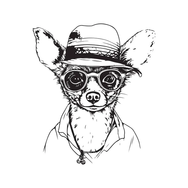 Chihuahua Słomy Kapelusz Okulary Vintage Logo Linii Artystycznej Koncepcji Czarno — Wektor stockowy