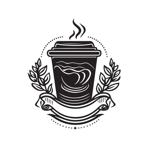 Coffee Vintage Logo Line Art Concept Black White Color Hand — Stock Vector
