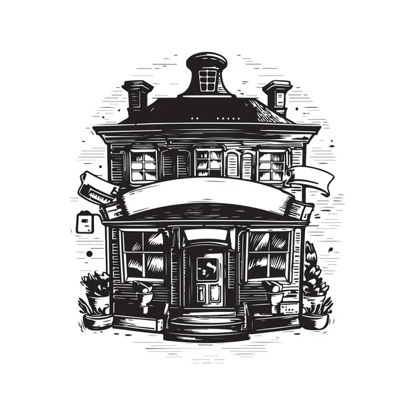 Coffee House Vintage Logo Line Art Concept Black White Color — Stock Vector