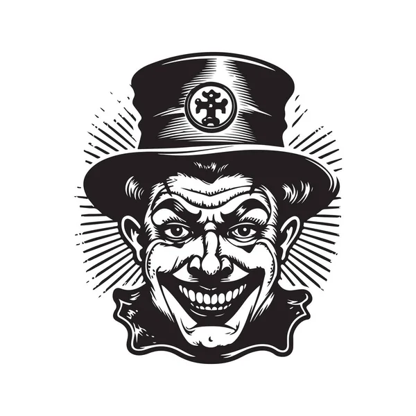 Цирковий Клоун Вінтажний Логотип Концепт Лінії Мистецтва Чорно Білого Кольору — стоковий вектор