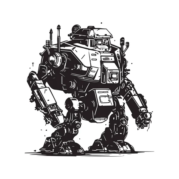 Боевой Робот Винтажный Логотип Линии Художественной Концепции Черно Белый Цвет — стоковый вектор