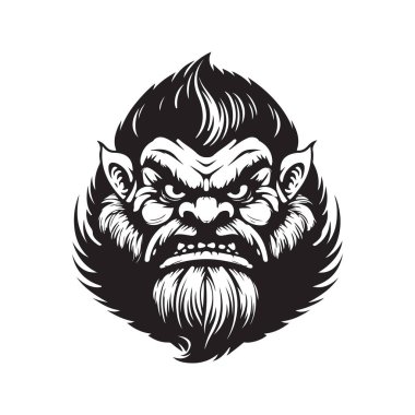 Trol, klasik logo çizgisi sanat konsepti siyah-beyaz renk, el çizimi illüstrasyon