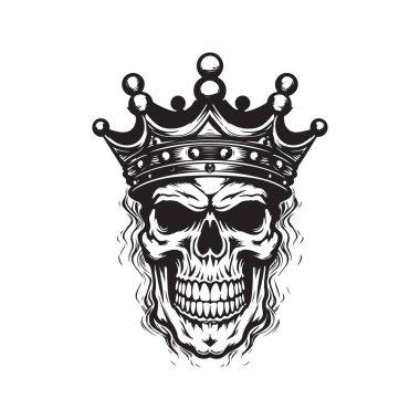 Ölümsüz kral, klasik logo çizgisi sanat konsepti siyah beyaz renk, el çizimi illüstrasyon