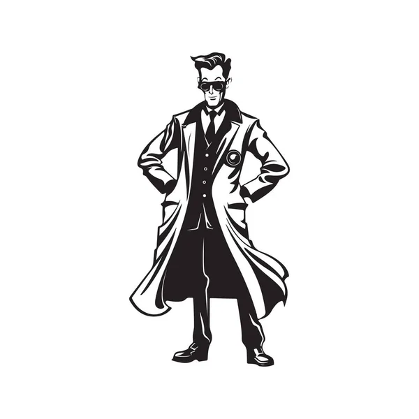 时尚才华横溢的医生 老式标志线条艺术概念黑白色彩 手绘插图 — 图库矢量图片