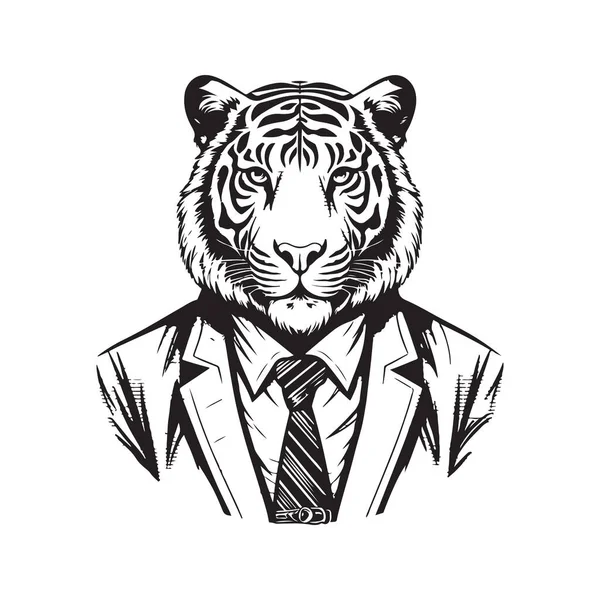Tiger Bär Kostym Vintage Logo Linje Konst Koncept Svart Och — Stock vektor