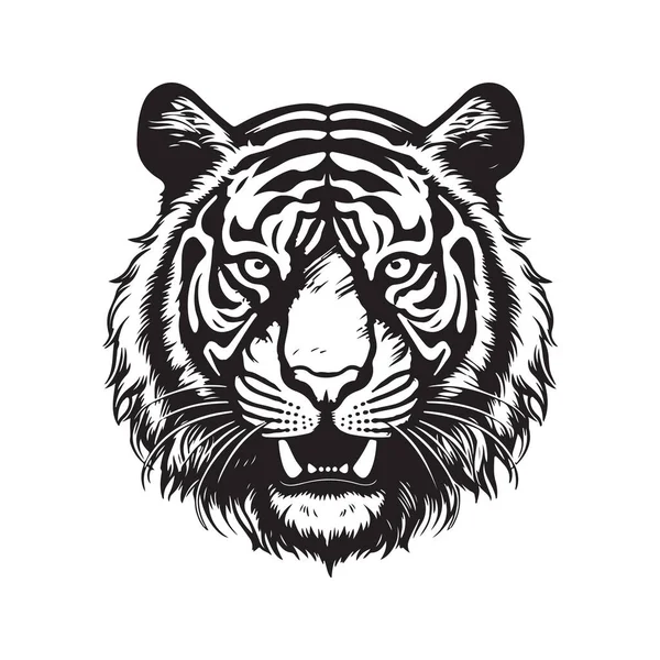 Tiger Vintage Logo Linje Konst Koncept Svart Och Vit Färg — Stock vektor