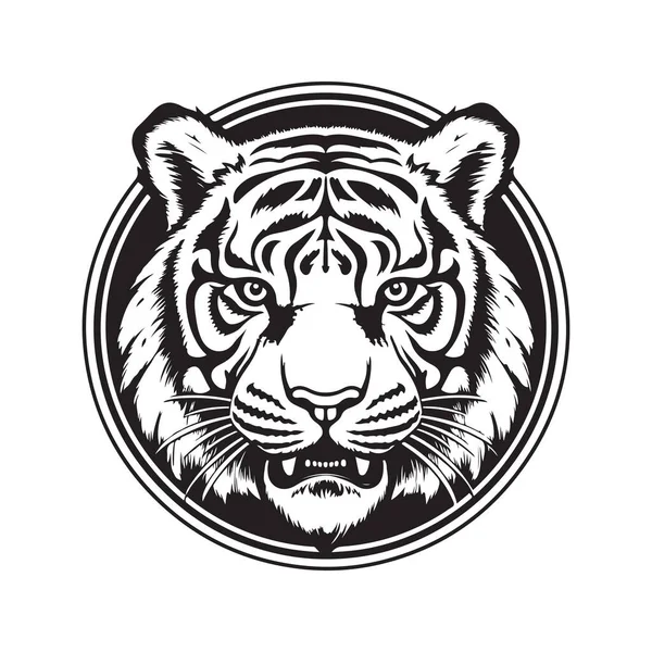 Tigre Vintage Logo Ligne Art Concept Noir Blanc Couleur Illustration — Image vectorielle