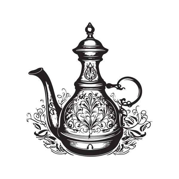 Turkish Cezve Vintage Logo Line Art Concept Black White Color — Stock Vector
