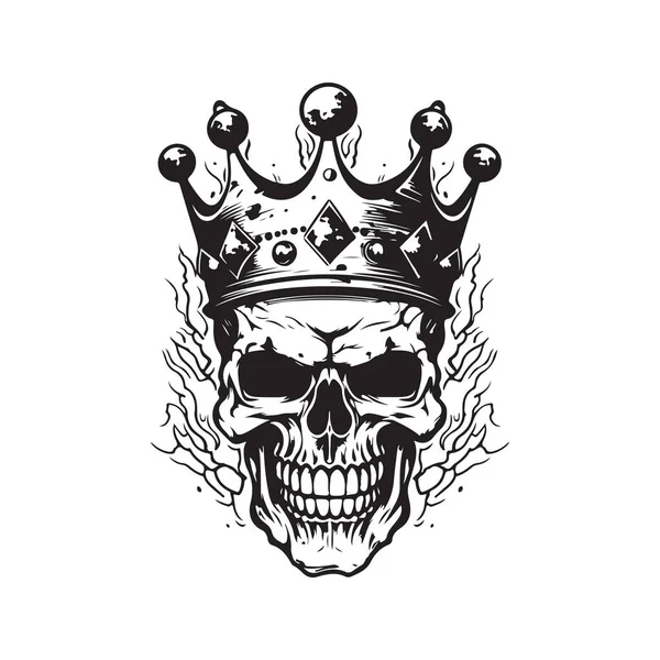 Undead Βασιλιάς Vintage Λογότυπο Γραμμή Τέχνης Έννοια Μαύρο Και Άσπρο — Διανυσματικό Αρχείο