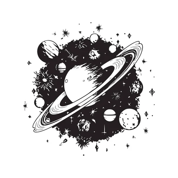 Всесвіт Вінтажна Лінія Логотипу Концепція Мистецтва Чорно Білого Кольору Намальована — стоковий вектор