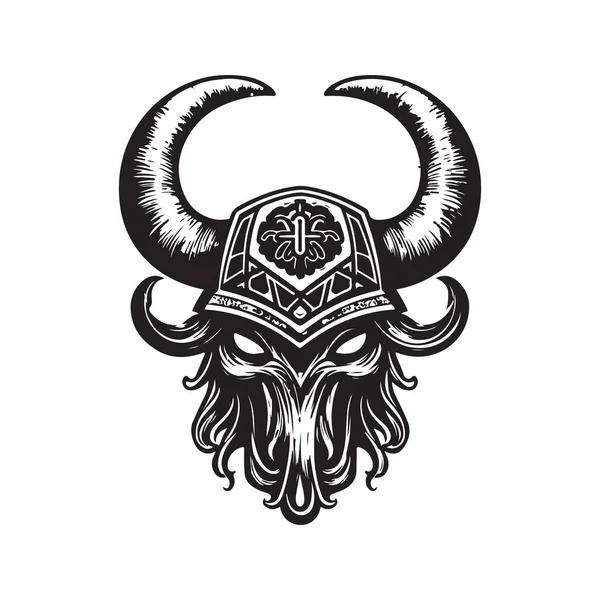 Viking Monster Vintage Logo Lijn Kunst Concept Zwart Wit Kleur — Stockvector
