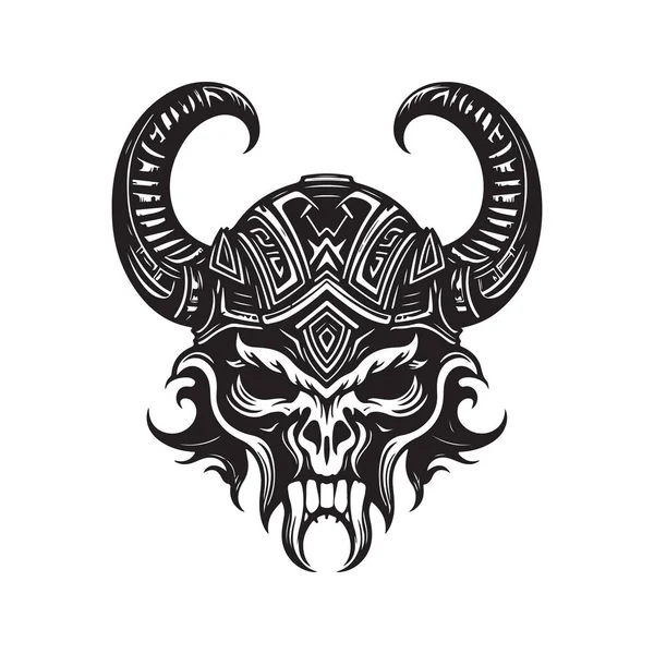 Viking Monstrum Vintage Logo Linie Umění Koncept Černá Bílá Barva — Stockový vektor
