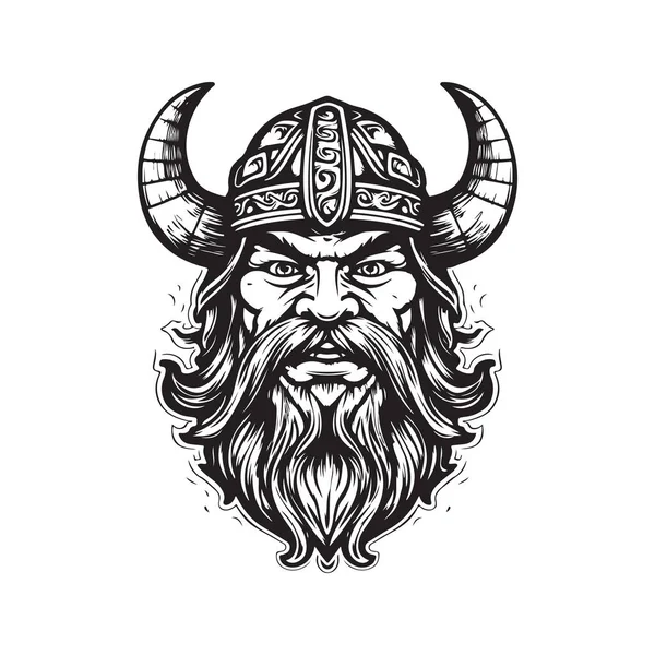 stock vector viking cartoon, vintage logo line art concept black and white color, hand drawn illustration