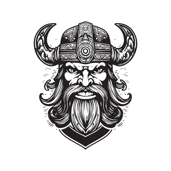 Viking Cartoon Vintage Logo Lijn Kunst Concept Zwart Wit Kleur — Stockvector