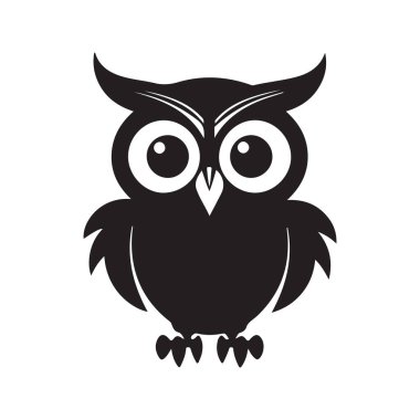 Baykuş, klasik logo çizgisi sanat konsepti siyah-beyaz renk, el çizimi illüstrasyon