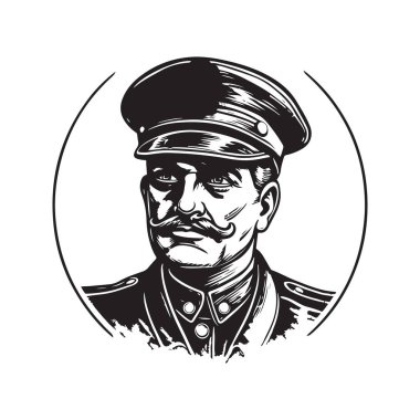 Polis, klasik logo çizgisi sanat konsepti siyah-beyaz renk, el çizimi illüstrasyon