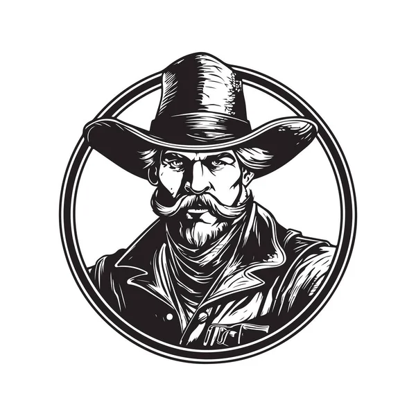 Cowboy Vintage Logo Line Art Concept Black White Color Hand — Stock Vector