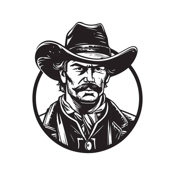 Cowboy Conceito Arte Linha Logotipo Vintage Preto Branco Cor Ilustração — Vetor de Stock