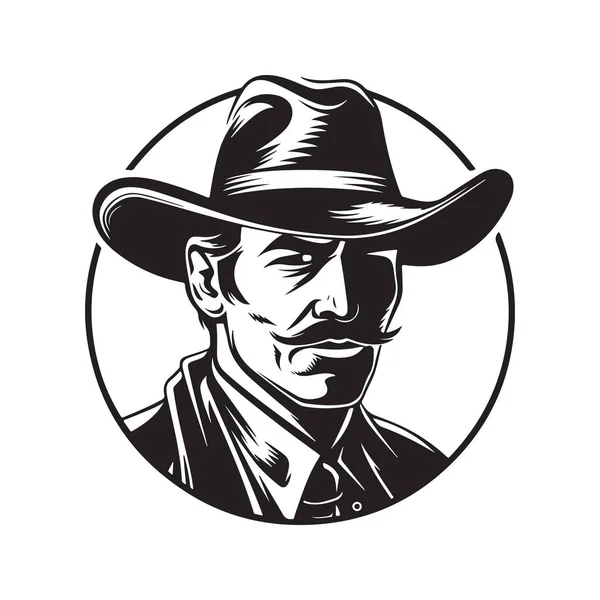 Cowboy Vintage Logo Ligne Art Concept Noir Blanc Couleur Illustration — Image vectorielle