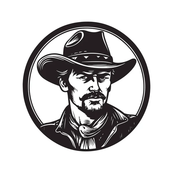 Cowboy Conceito Arte Linha Logotipo Vintage Preto Branco Cor Ilustração — Vetor de Stock