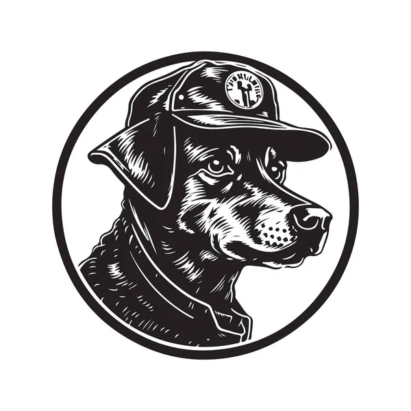 Hund Mit Pfadfinderhut Vintage Logo Linie Kunstkonzept Schwarz Weiß Handgezeichnete — Stockvektor