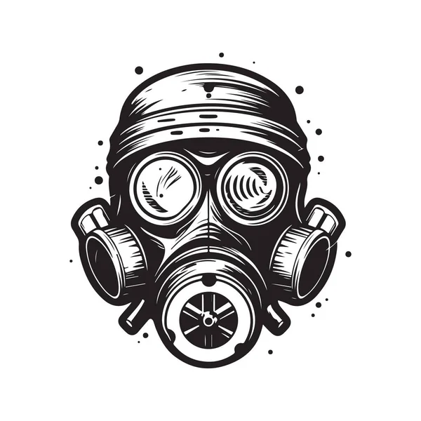 Gaz Maskesi Klasik Logo Çizgisi Sanat Konsepti Siyah Beyaz Renk — Stok Vektör
