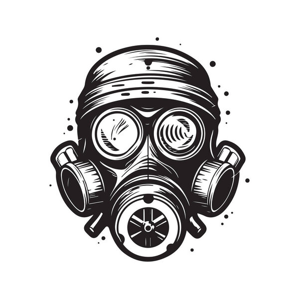 gas mask, vintage logo line art concept black and white color, hand drawn illustration