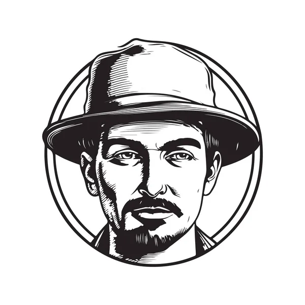 Чоловік Відро Капелюсі Вінтажний Логотип Лінії Мистецтва Концепція Чорно Білий — стоковий вектор
