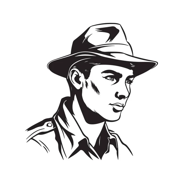 Homem Olheiro Logotipo Vintage Linha Arte Conceito Preto Branco Cor —  Vetores de Stock
