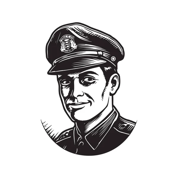 Poliziotto Vintage Logo Linea Art Concept Colore Bianco Nero Illustrazione — Vettoriale Stock