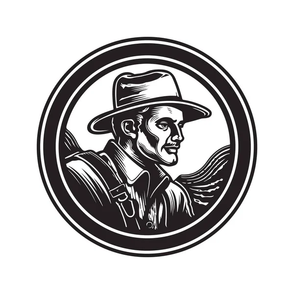Balıkçılık Klasik Logo Çizgisi Sanat Konsepti Siyah Beyaz Renk Çizimi — Stok Vektör