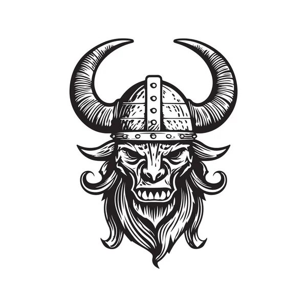 Monstre Viking Vintage Logo Ligne Art Concept Noir Blanc Couleur — Image vectorielle
