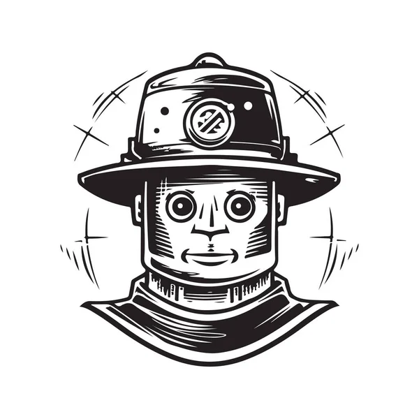 Хлопець Скаут Робот Вінтажний Логотип Лінії Мистецтва Концепція Чорно Білий — стоковий вектор