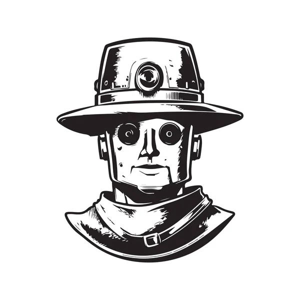 Boy Scout Robot Vintage Logotipo Linha Arte Conceito Preto Branco —  Vetores de Stock