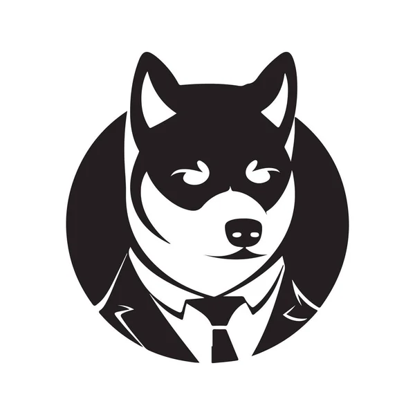 Shiba Inu Dog Professor Vintage Logo Line Art Concept Schwarz — Stockvektor