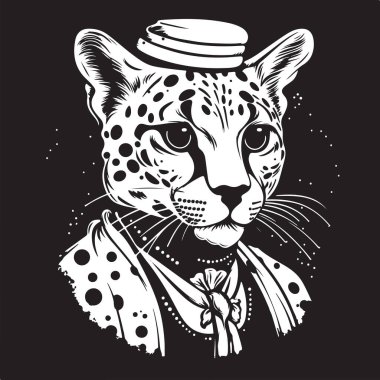 Fanatik asilzade, klasik logo çizgisi sanat konsepti siyah beyaz renk, el çizimi illüstrasyon