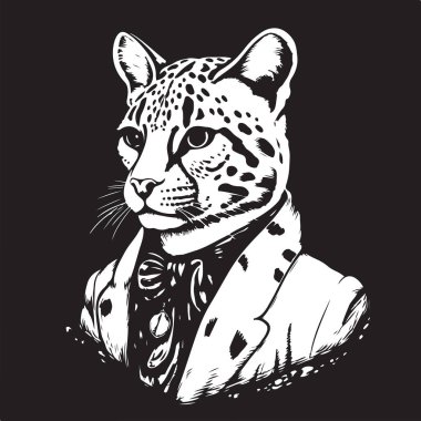 Fanatik asilzade, klasik logo çizgisi sanat konsepti siyah beyaz renk, el çizimi illüstrasyon