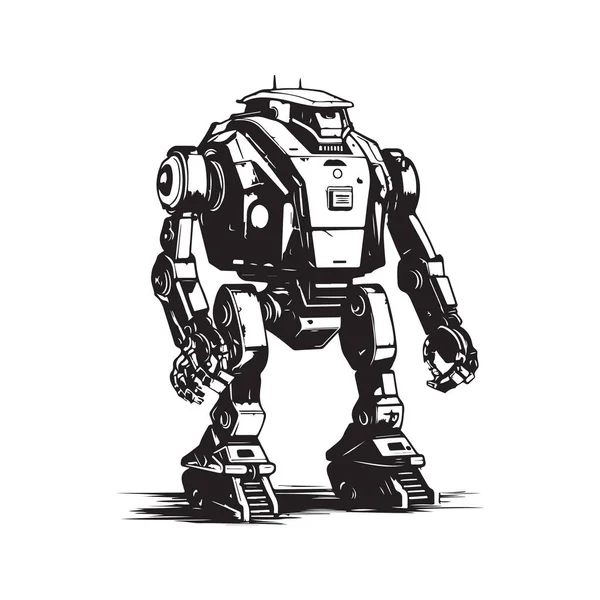 Боевой Робот Винтажный Логотип Линии Художественной Концепции Черно Белый Цвет — стоковый вектор