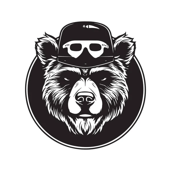 Δροσερό Αρκούδα Vintage Λογότυπο Γραμμή Τέχνης Έννοια Μαύρο Και Άσπρο — Διανυσματικό Αρχείο