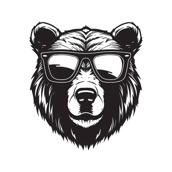 Cool Bear Vintage Logo Line Art Concept Black White Color — Stock Vector