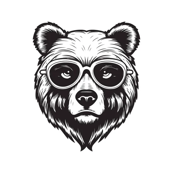 Прохладный Медведь Винтажный Логотип Линии Художественной Концепции Черно Белый Цвет — стоковый вектор