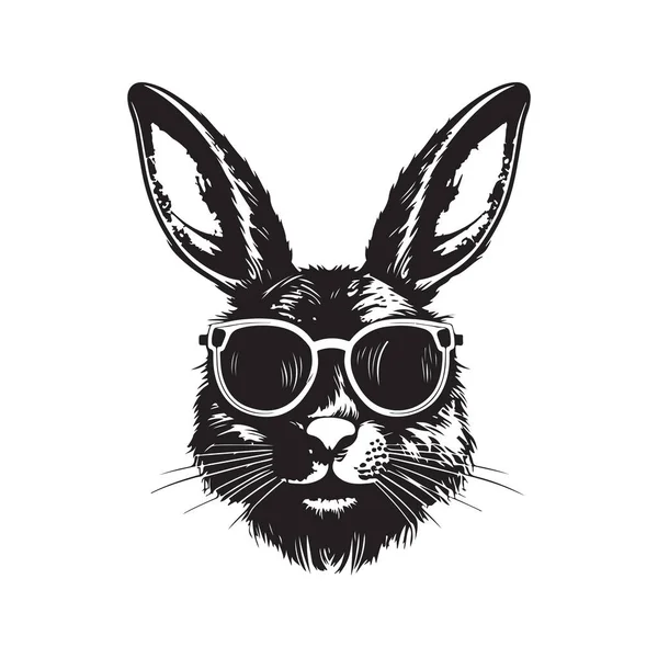 Крутий Кролик Сонцезахисними Окулярами Вінтажний Логотип Лінії Мистецтва Концепції Чорно — стоковий вектор