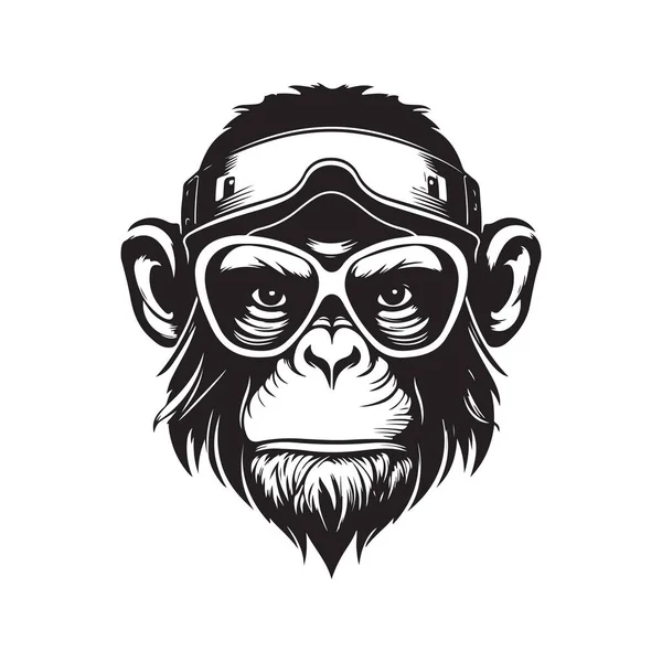 Scimmia Cool Vintage Logo Linea Art Concetto Colore Bianco Nero — Vettoriale Stock