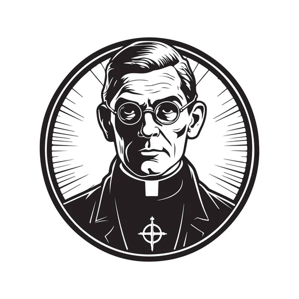 Mutiger Priester Vintage Logo Linie Kunstkonzept Schwarz Weiß Handgezeichnete Illustration — Stockvektor