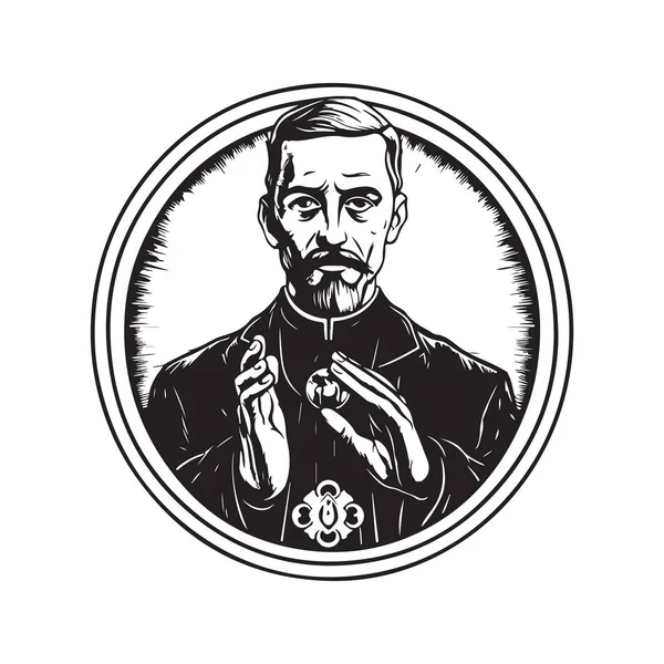 Mutiger Priester Vintage Logo Linie Kunstkonzept Schwarz Weiß Handgezeichnete Illustration — Stockvektor