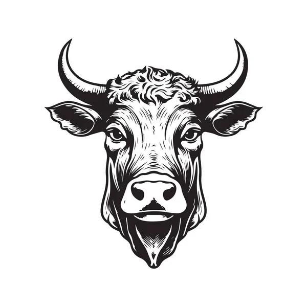 Корова Голова Винтажный Логотип Линии Художественной Концепции Черно Белый Цвет — стоковый вектор