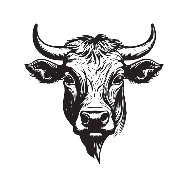 Корова Голова Вінтажний Логотип Лінії Мистецтва Концепція Чорно Білий Колір — стоковий вектор