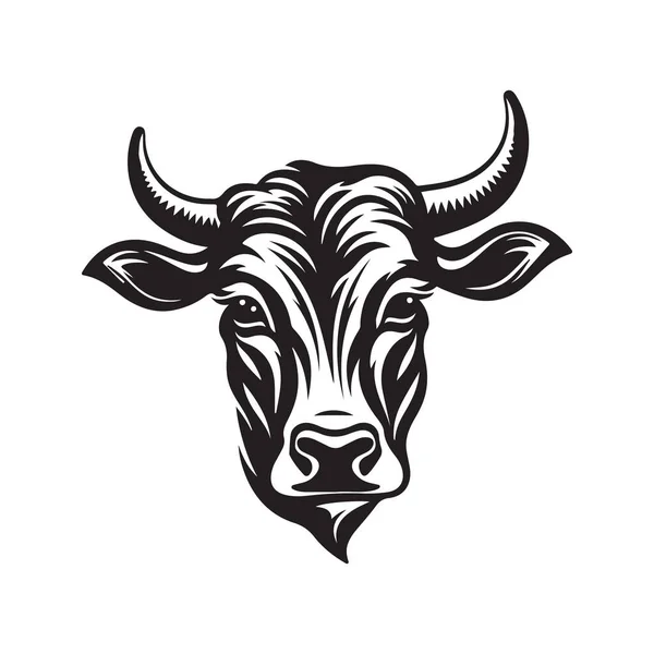 Корова Голова Вінтажний Логотип Лінії Мистецтва Концепція Чорно Білий Колір — стоковий вектор