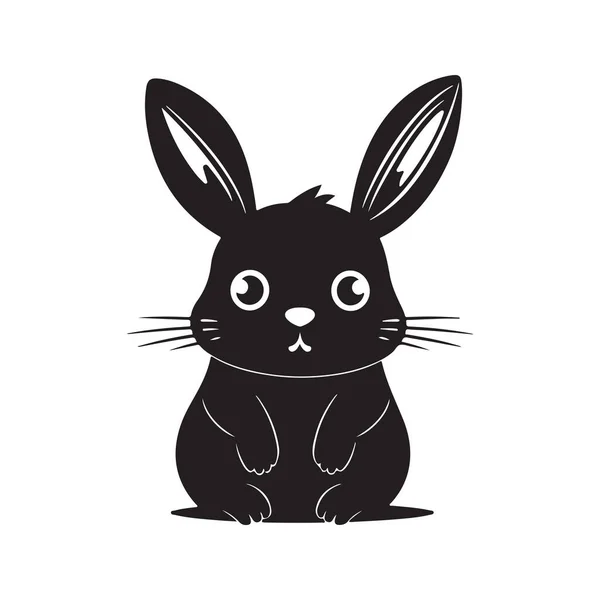 可爱的兔子 老式标识线条艺术概念黑白色彩 手绘插图 — 图库矢量图片